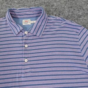 Faherty Polo Shirt Mens Extra Large Blue Pink Striped Short Sleeve Cotton Casual